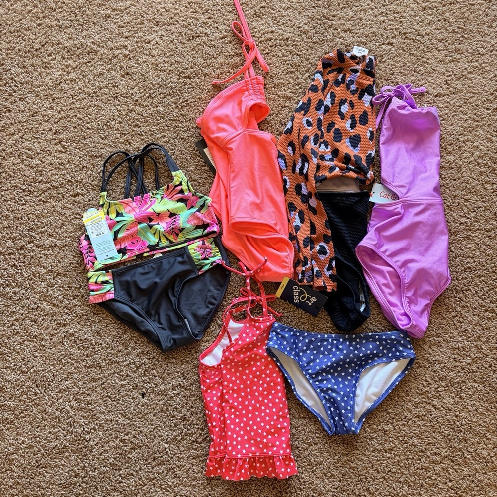 Target Cat & Jack Art Class Swim Bathing Suit Bundle Girls Small 6/7 NWT NEW
